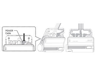 After connecting the power cable to the dash camera, place the cable to the first hole from the right